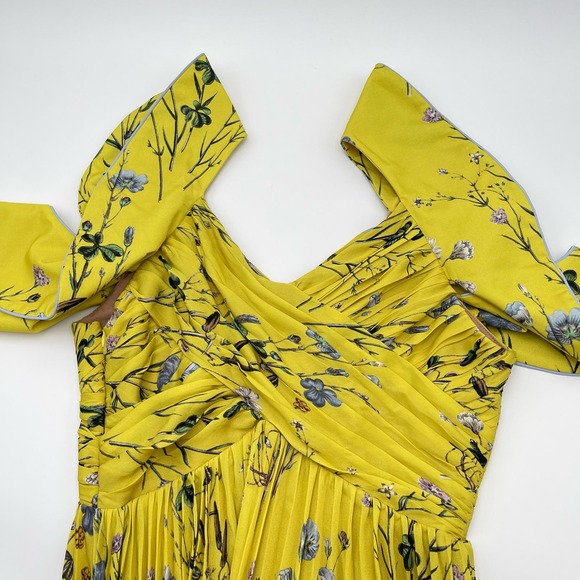 Self Portrait, NWT Yellow Floral Asymmetrical Midi Cocktail Dress, size 6 - Picture 6 of 16